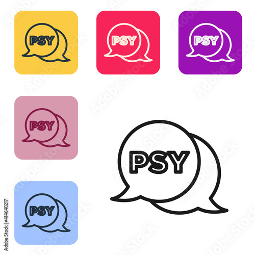 Black line Psychology icon isolated on white background. Psi symbol. Mental health concept, psychoanalysis analysis and psychotherapy. Set icons in color square buttons. Vector.