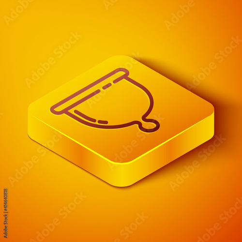 Isometric line Menstrual cup icon isolated on orange background. Feminine hygiene. Protection for woman in critical days. Yellow square button. Vector.