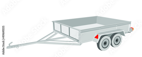Open car trailer vector illustration isolated on white background. Trailer for passenger cars. Shipping cargo method by road transportation.