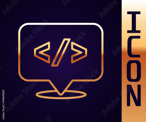 Gold line Web design and front end development icon isolated on black background. Vector.
