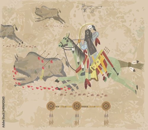 fighting wolf hunting bison