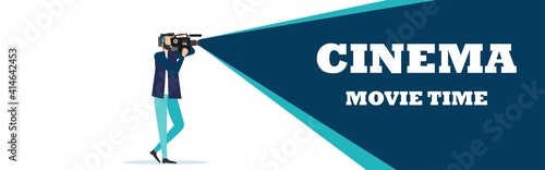 Movie time concept. Template for cinema poster. banner. Illustration of film projector. Vector.