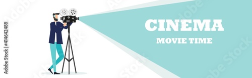 Movie time concept. Template for cinema poster. banner. Illustration of film projector. Vector.
