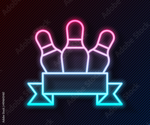 Glowing neon line Bowling pin icon isolated on black background. Vector.