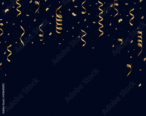 Gold Serpentine With Confetti And Black Background , Vector Illustration