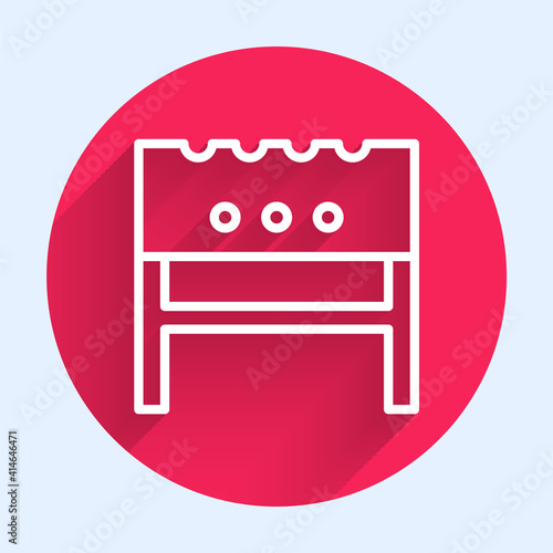 White line BBQ brazier icon isolated with long shadow. Red circle button. Vector.