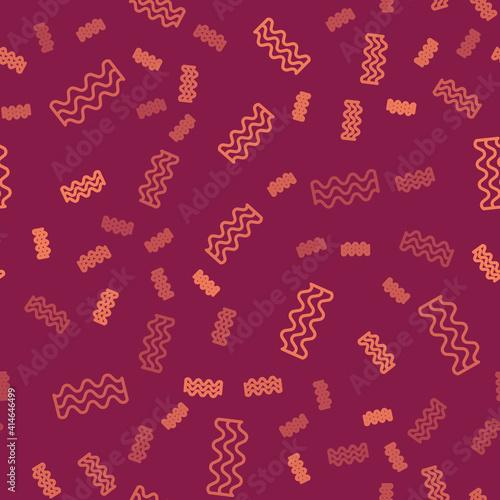 Brown line Bacon stripe icon isolated seamless pattern on red background. Vector.