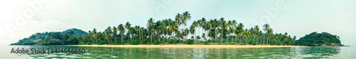 Tropical beach panorama overlooking a sandy island with palm trees, Koh Chang, Thailand. Banner Nobody on the beach