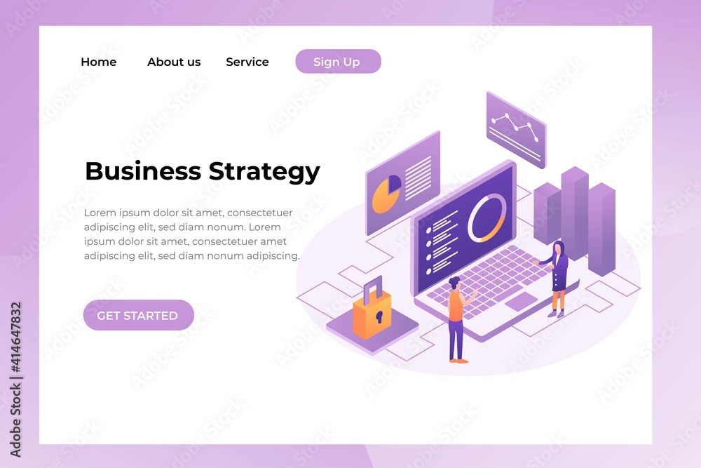 Flat design concept business strategy landing page. 3d isometric flat design. Analysis data and Investment. .Financial review with laptop and infographic elements. Easy to edit and customize Flat design concept business strategy landing page. 3d isometric flat design. Analysis data and Investment. .Financial review with laptop and infographic elements. Easy to edit and customize