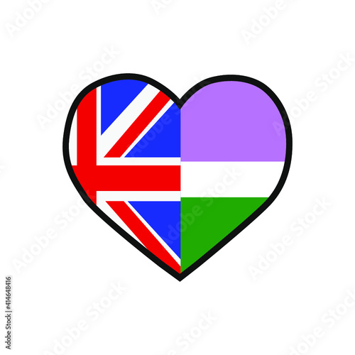 Vector illustration of the heart filled with the United Kingdom flag and the Genderqueer pride flag on white background.
