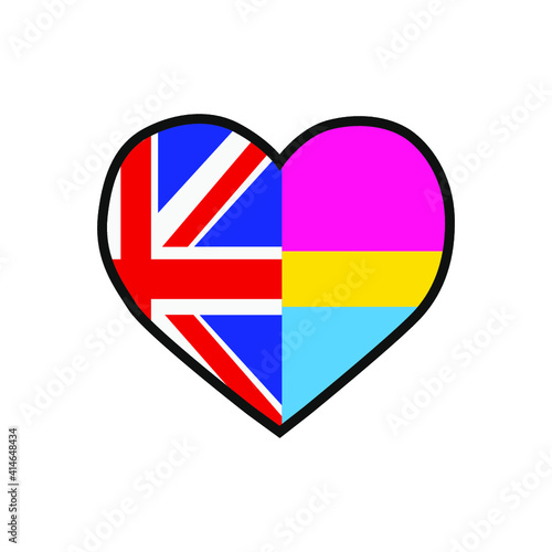 Free Download Vector illustration of the heart filled with the United Kingdom flag and the Pansexual pride flag on white background. - GFXLoad