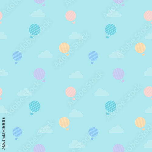 Cute flat hotair balloons design seamless pattern on pastel colored background