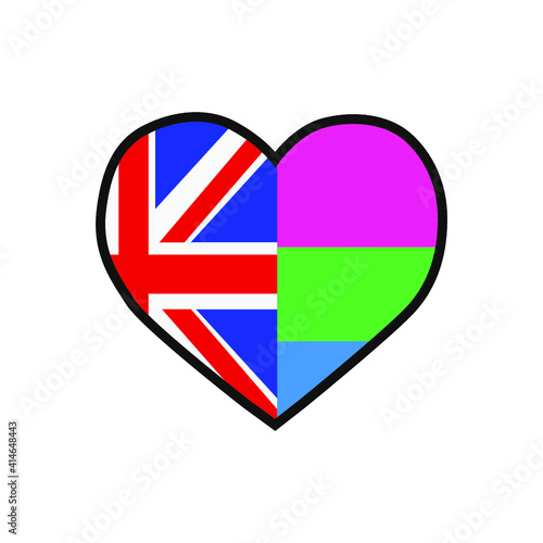 Free Download Vector illustration of the heart filled with the United Kingdom flag and the Polysexual pride flag on white background. - GFXLoad