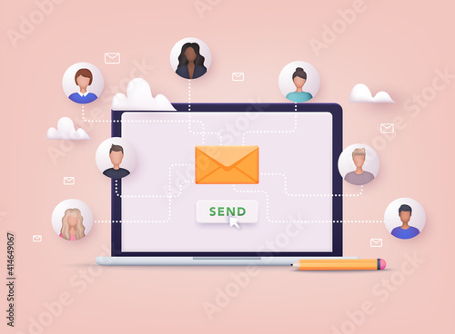 Running email campaign, email advertising, direct digital marketing. 3D Vector Illustrations.