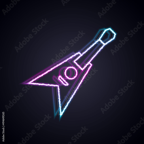 Glowing neon line Electric bass guitar icon isolated on black background. Vector.