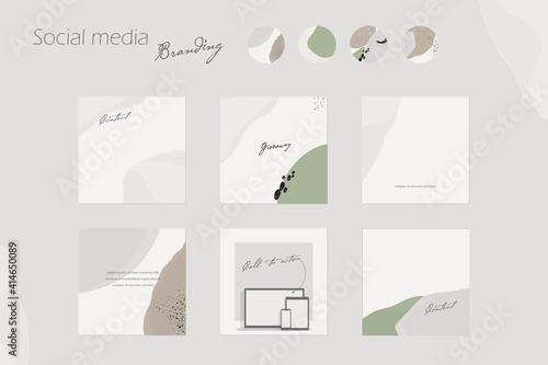 Instagram layout template. minimal social media story background. post mockup in earthy and neutral spring colors with abstract organic shapes. for beauty, spa, wedding, fashion, skin care, salon