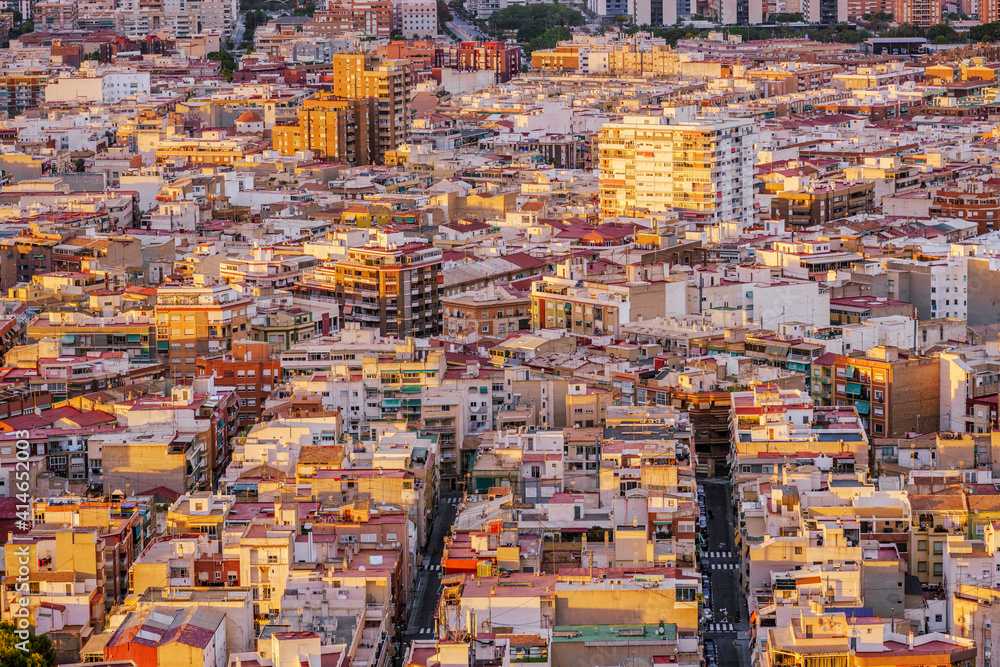 Urban pattern of a Mediterranean city. Residential district. Narrow streets. Alicante, Spain.