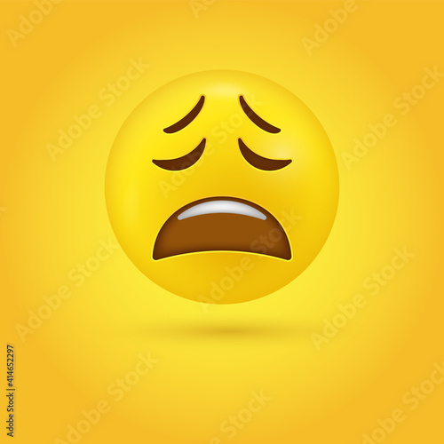 3d Distraught emoji Face, Tired emoticon, Exhausted Fed Up character	