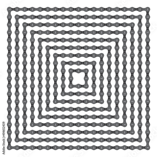 Vector realistic squares set bike chain. Isolated on white background.
