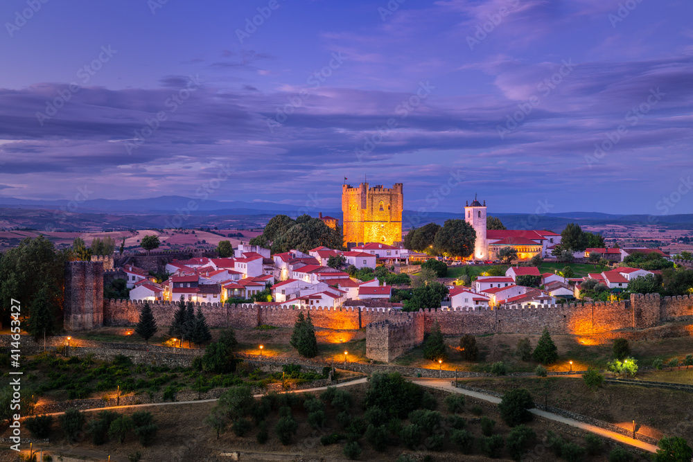 Panoramic view, astonishing sunset in the medieval citadel (Cidadela) of Bragança, Trás-os-Montes, Portugal