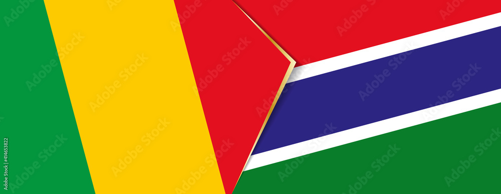 Mali and Gambia flags, two vector flags. Mali and Gambia flags, two vector flags.