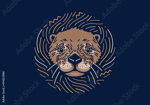 Otter, native zodiac, dark mode background texture with illustration of a otter. Vector illustration and decorative elements.