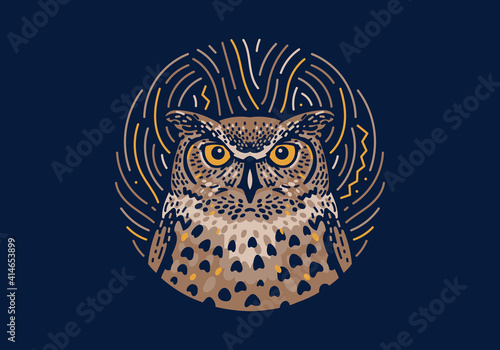 Owl, native zodiac, dark mode background texture with illustration of a owl. Vector illustration and decorative elements.