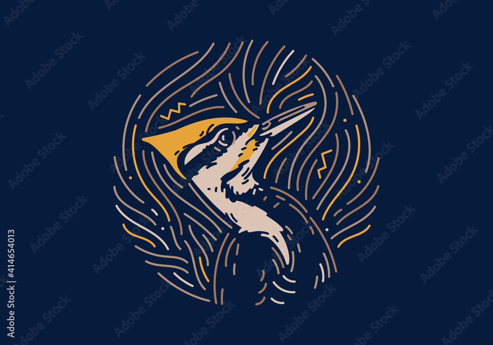 Woodpecker, native zodiac, dark mode background texture with