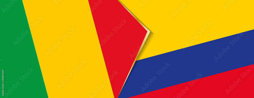 Mali and Colombia flags, two vector flags. Mali and Colombia flags, two vector flags.