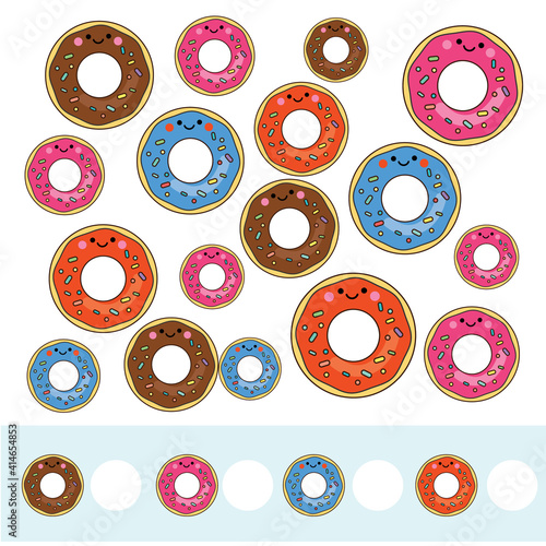 Mathematics educational children game. Study counting, numbers, addition. Count donuts photo