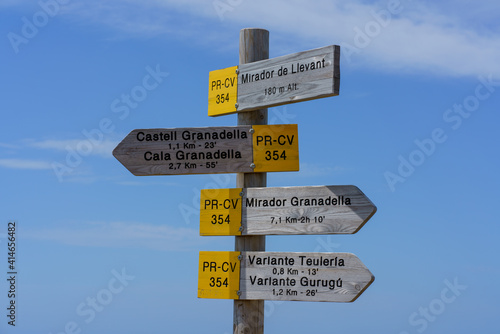 Jávea, Region of Valencia, Spain. Walking tours signs through the municipality of Jávea. © SerFF79