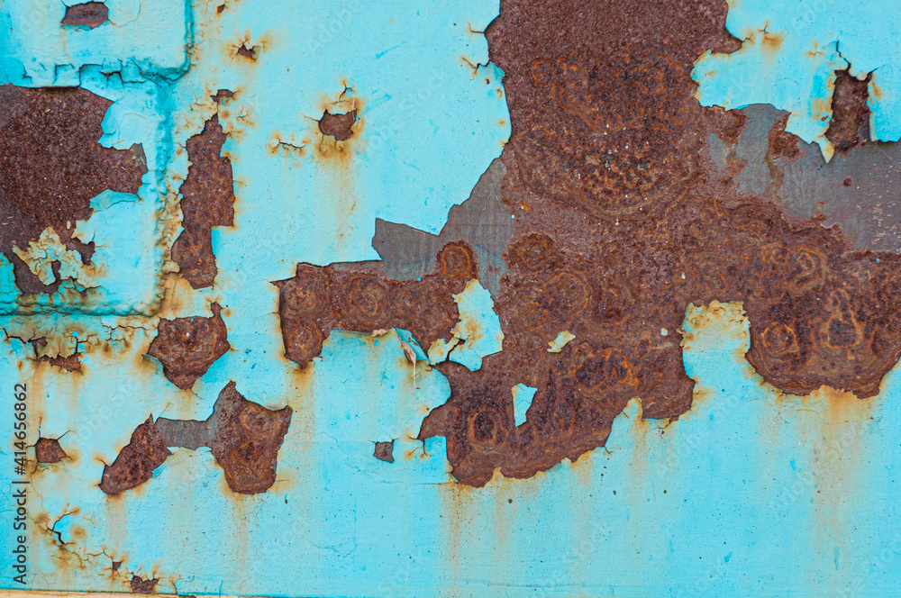 Fototapeta premium Background from old iron with shabby blue paint and rust