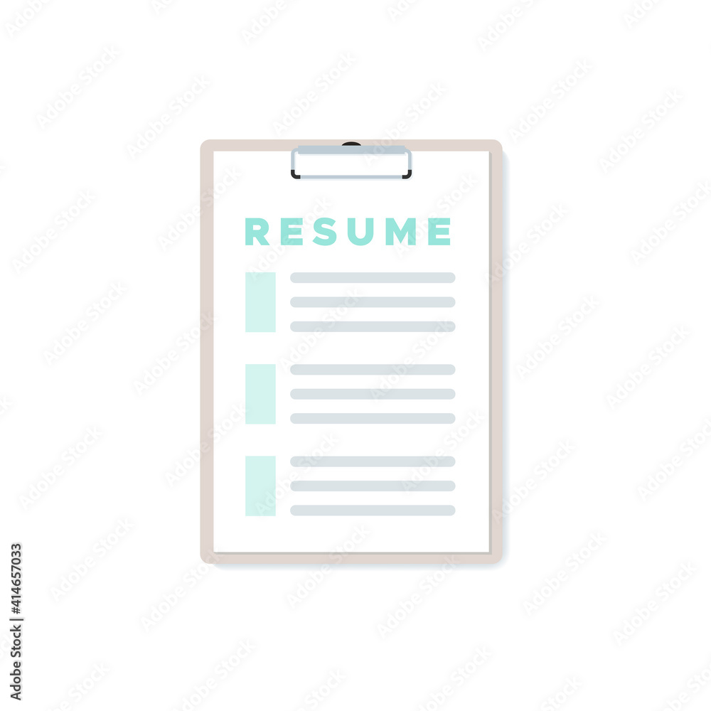 Clipboard resume icon. Vector illustration, flat design Clipboard resume icon. Vector illustration, flat design