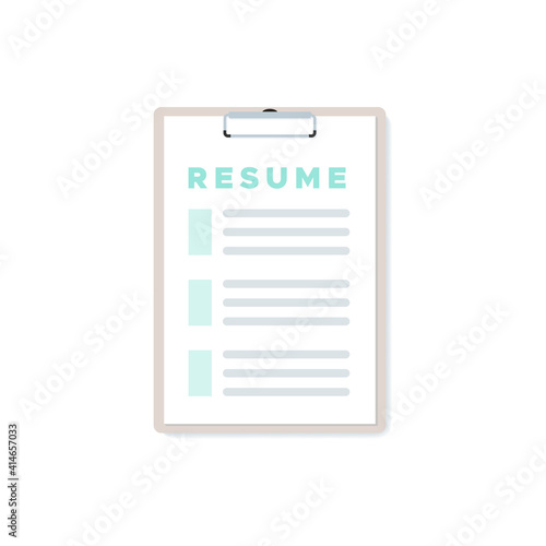Clipboard resume icon. Vector illustration, flat design