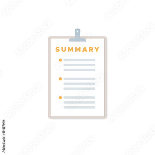 Clipboard summary icon. Vector illustration, flat design