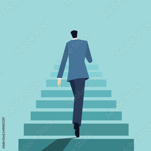 Illustration of a businessman climbing up the steps 