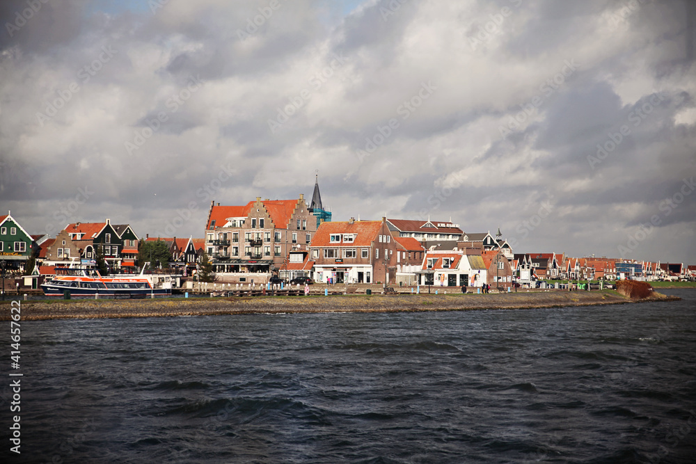 A port with traditional boat at Volendam, Netherlands