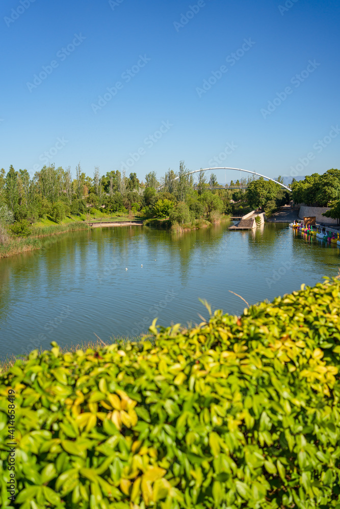 River Turia, Valencia, Spain. Lush green public garden known as 