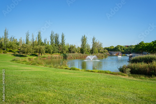 River Turia, Valencia, Spain. Lush green public garden known as 