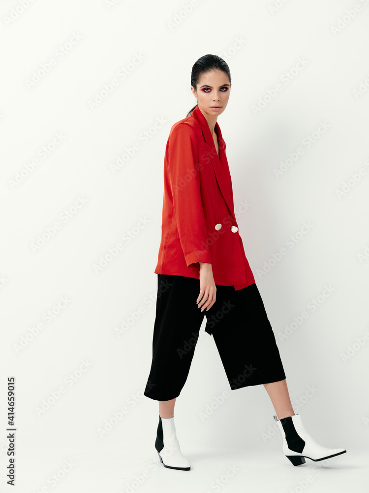 pretty brunette modern suit basing isolated background pretty brunette modern suit basing isolated background