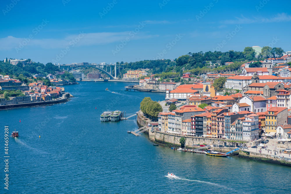 Porto, Portugal. August 23, 2020. Famous panoramic view of the iconic neighbourhood 