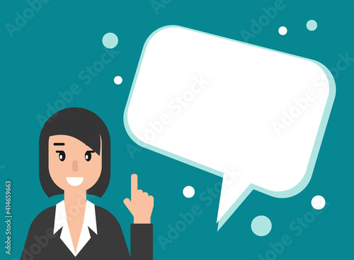 businesswoman or attorney with speech bubbles. flat vector illustration on blue background.