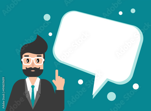 businessman or attorney with speech bubbles. flat vector illustration on blue background.