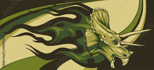 dinosaurus triceratops head with flames vector illustration design