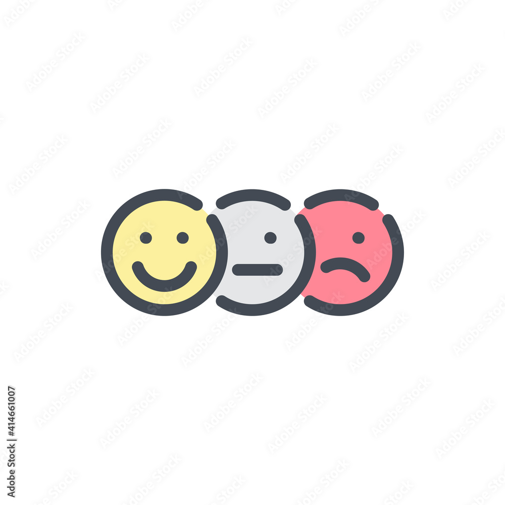 Satisfaction level color line icon. Happy, neutral and sad face vector outline colorful sign. Satisfaction level color line icon. Happy, neutral and sad face vector outline colorful sign.
