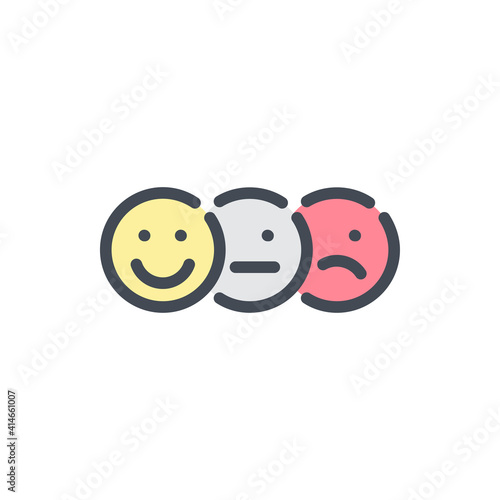 Satisfaction level color line icon. Happy, neutral and sad face vector outline colorful sign.