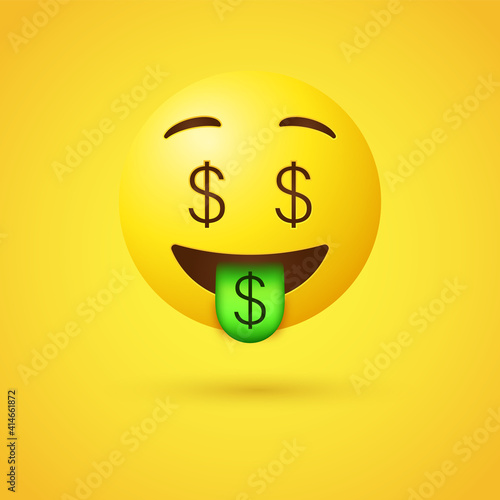 3d money rich emoji with dollars sign eyes and tongue out, Money Mouth Face emoticon