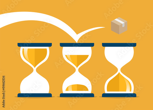 time spent on delivery, mail delivery concept, hourglass, vector illustration