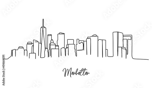 Manhattan skyline - Continuous one line drawing