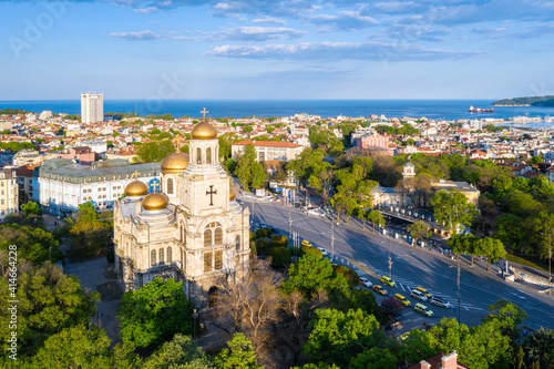 Aerial view of the Dormition of the Theotokos Cathedral in Varna, Bulgaria photo